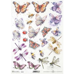 Papier ryżowy A4 R2258 motyle , ważki, pszczoły